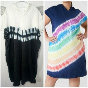 Livi Lane Bryant short sleeve hooded athleisure dress tunic tie dye 34/36 NWT